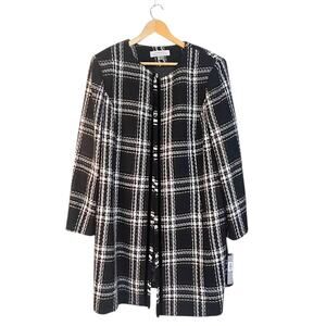 NWT Tahari Arthur S. Levine Open Front Tweed Fringe Long Jacket Coat Size 16W